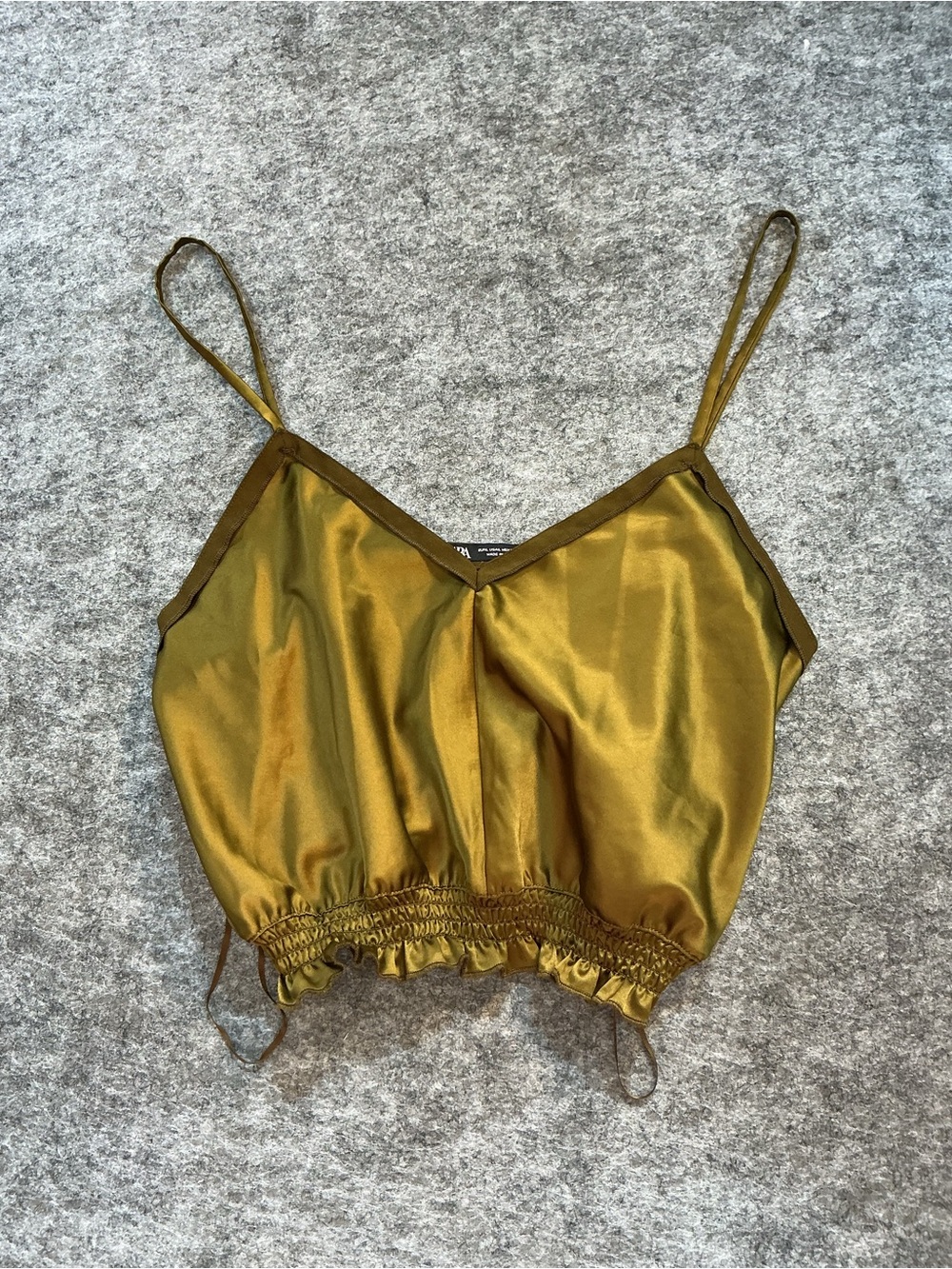 Zara Satin Olive Green Cropped Camisole Tank Top Size L